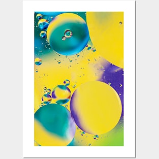 Colorful close up of oil drops in water Posters and Art